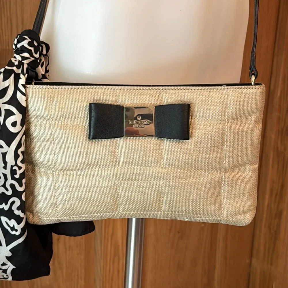 KATE SPADE Veranda Place Straw Maree Crossbody Bag W/ Vera Silk Scarf